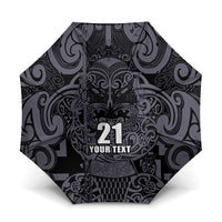 Custom New Zealand Taiaha Maori Umbrella Minimalist Silver Fern All Black - Polynesian Pride