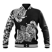 Polynesian Baseball Jacket Pacific Flower Mix Floral Tribal Tattoo Black Vibe LT9 Unisex Black - Polynesian Pride