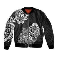 Polynesian Sleeve Zip Bomber Jacket Pacific Flower Mix Floral Tribal Tattoo Black Vibe LT9 Unisex Black - Polynesian Pride