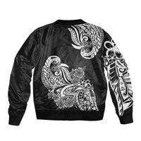 Polynesian Sleeve Zip Bomber Jacket Pacific Flower Mix Floral Tribal Tattoo Black Vibe LT9 - Polynesian Pride