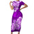 Polynesian Short Sleeve Bodycon Dress Pacific Flower Mix Floral Tribal Tattoo Purple Vibe LT9 Long Dress Purple - Polynesian Pride