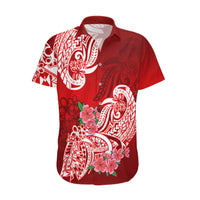 Polynesian Hawaiian Shirt Pacific Flower Mix Floral Tribal Tattoo Red Vibe LT9 Red - Polynesian Pride