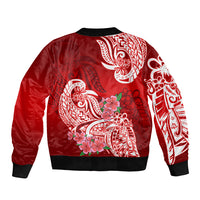 Polynesian Sleeve Zip Bomber Jacket Pacific Flower Mix Floral Tribal Tattoo Red Vibe LT9 - Polynesian Pride