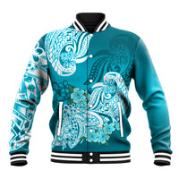 Polynesian Baseball Jacket Pacific Flower Mix Floral Tribal Tattoo Aqua Vibe LT9 Unisex Aqua - Polynesian Pride