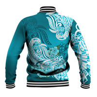 Polynesian Baseball Jacket Pacific Flower Mix Floral Tribal Tattoo Aqua Vibe LT9 - Polynesian Pride