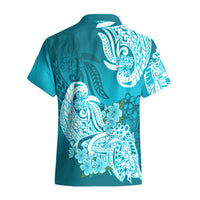 Polynesian Hawaiian Shirt Pacific Flower Mix Floral Tribal Tattoo Aqua Vibe LT9 - Polynesian Pride