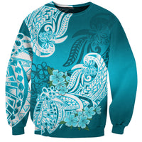Polynesian Sweatshirt Pacific Flower Mix Floral Tribal Tattoo Aqua Vibe LT9 Unisex Aqua - Polynesian Pride