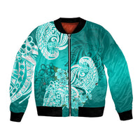 Polynesian Bomber Jacket Pacific Flower Mix Floral Tribal Tattoo Turquoise Vibe LT9 Unisex Turquoise - Polynesian Pride