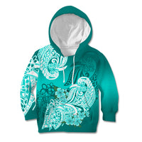 Polynesian Kid Hoodie Pacific Flower Mix Floral Tribal Tattoo Turquoise Vibe LT9 Hoodie Turquoise - Polynesian Pride