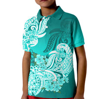 Polynesian Kid Polo Shirt Pacific Flower Mix Floral Tribal Tattoo Turquoise Vibe LT9 Kid Turquoise - Polynesian Pride