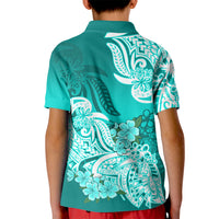 Polynesian Kid Polo Shirt Pacific Flower Mix Floral Tribal Tattoo Turquoise Vibe LT9 - Polynesian Pride