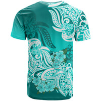 Polynesian T Shirt Pacific Flower Mix Floral Tribal Tattoo Turquoise Vibe LT9 - Polynesian Pride