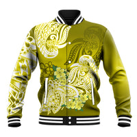 Polynesian Baseball Jacket Pacific Flower Mix Floral Tribal Tattoo Yellow Vibe LT9 Unisex Yellow - Polynesian Pride