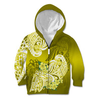 Polynesian Kid Hoodie Pacific Flower Mix Floral Tribal Tattoo Yellow Vibe LT9 Zip Hoodie Yellow - Polynesian Pride