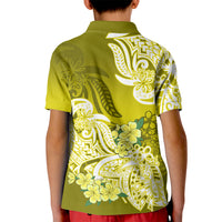 Polynesian Kid Polo Shirt Pacific Flower Mix Floral Tribal Tattoo Yellow Vibe LT9 - Polynesian Pride