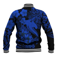 Aloha Hawaii Baseball Jacket Hammerhead Shark Tattoo Polynesian Summer - Blue LT9 - Polynesian Pride