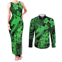Aloha Hawaii Couples Matching Tank Maxi Dress and Long Sleeve Button Shirts Hammerhead Shark Tattoo Polynesian Summer - Green LT9 Green - Polynesian Pride
