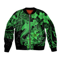 Aloha Hawaii Sleeve Zip Bomber Jacket Hammerhead Shark Tattoo Polynesian Summer - Green LT9 Unisex Green - Polynesian Pride