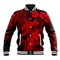 Aloha Hawaii Baseball Jacket Hammerhead Shark Tattoo Polynesian Summer - Red LT9 Unisex Red - Polynesian Pride
