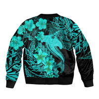 Aloha Hawaii Sleeve Zip Bomber Jacket Hammerhead Shark Tattoo Polynesian Summer - Turquoise LT9 - Polynesian Pride