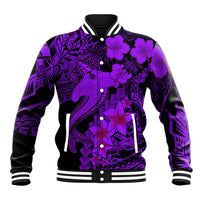 Aloha Hawaii Baseball Jacket Hammerhead Shark Tattoo Polynesian Summer - Violet LT9 Unisex Violet - Polynesian Pride
