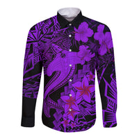 Aloha Hawaii Long Sleeve Button Shirt Hammerhead Shark Tattoo Polynesian Summer - Violet LT9 Unisex Violet - Polynesian Pride