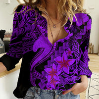 Aloha Hawaii Women Casual Shirt Hammerhead Shark Tattoo Polynesian Summer - Violet LT9 Female Violet - Polynesian Pride