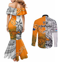 Fiji Australia Rugby Couples Matching Mermaid Dress and Long Sleeve Button Shirts World Cup 2023 Polynesia Tapa Mixed Indigenous Aboriginal LT9 - Polynesian Pride