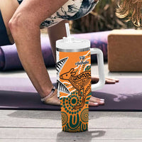 Australia-Fiji Palm and Kangaroo Tumbler With Handle Polynesia Tapa Mixed Indigenous Aboriginal