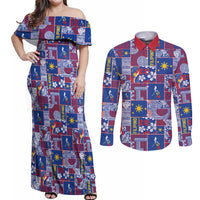 Filipino Maligayang Pasko Couples Matching Off Shoulder Maxi Dress and Long Sleeve Button Shirt Pacific Patchwork Xmas Vibes - Polynesian Pride