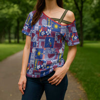 Filipino Maligayang Pasko Cross Shoulder Shirt Pacific Patchwork Xmas Vibes - Polynesian Pride