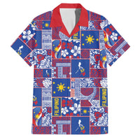 Filipino Maligayang Pasko Family Matching Tank Maxi Dress and Hawaiian Shirt Pacific Patchwork Xmas Vibes LT9 Dad's Shirt - Short Sleeve Blue - Polynesian Pride