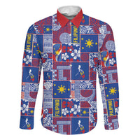 Filipino Maligayang Pasko Family Matching Tank Maxi Dress and Hawaiian Shirt Pacific Patchwork Xmas Vibes LT9 Dad's Shirt - Long Sleeve Blue - Polynesian Pride