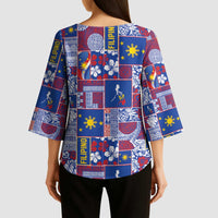 Filipino Maligayang Pasko Kimono Sleeve Blouse Pacific Patchwork Xmas Vibes - Polynesian Pride