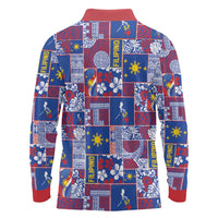 Filipino Maligayang Pasko Long Sleeve Polo Shirt Pacific Patchwork Xmas Vibes - Polynesian Pride