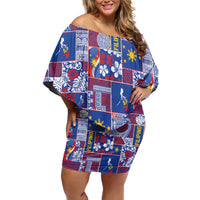 Filipino Maligayang Pasko Off Shoulder Short Dress Pacific Patchwork Xmas Vibes - Polynesian Pride