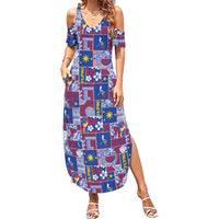 Filipino Maligayang Pasko Summer Maxi Dress Pacific Patchwork Xmas Vibes LT9 Women Blue - Polynesian Pride