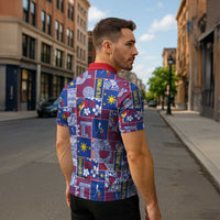 Filipino Maligayang Pasko Zipper Polo Shirt Pacific Patchwork Xmas Vibes - Polynesian Pride