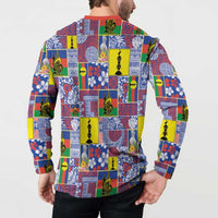 New Caledonia Joyeux Noel Button Sweatshirt Pacific Patchwork Xmas Vibes - Polynesian Pride