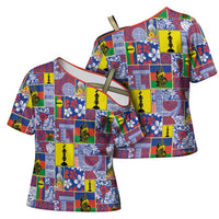 New Caledonia Joyeux Noel Cross Shoulder Shirt Pacific Patchwork Xmas Vibes - Polynesian Pride