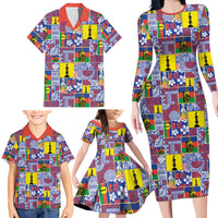 New Caledonia Joyeux Noel Family Matching Long Sleeve Bodycon Dress and Hawaiian Shirt Pacific Patchwork Xmas Vibes - Polynesian Pride