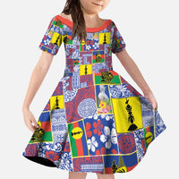 New Caledonia Joyeux Noel Family Matching Off The Shoulder Long Sleeve Dress and Hawaiian Shirt Pacific Patchwork Xmas Vibes LT9 Daughter's Dress Blue - Polynesian Pride