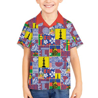New Caledonia Joyeux Noel Family Matching Off Shoulder Maxi Dress and Hawaiian Shirt Pacific Patchwork Xmas Vibes LT9 Son's Shirt Blue - Polynesian Pride