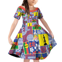 New Caledonia Joyeux Noel Family Matching Off Shoulder Short Dress and Hawaiian Shirt Pacific Patchwork Xmas Vibes - Polynesian Pride