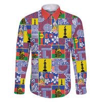 New Caledonia Joyeux Noel Family Matching Puletasi and Hawaiian Shirt Pacific Patchwork Xmas Vibes LT9 Dad's Shirt - Long Sleeve Blue - Polynesian Pride