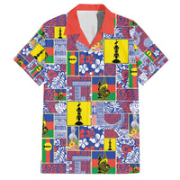 New Caledonia Joyeux Noel Family Matching Tank Maxi Dress and Hawaiian Shirt Pacific Patchwork Xmas Vibes LT9 Dad's Shirt - Short Sleeve Blue - Polynesian Pride