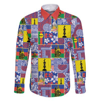 New Caledonia Joyeux Noel Family Matching Tank Maxi Dress and Hawaiian Shirt Pacific Patchwork Xmas Vibes LT9 Dad's Shirt - Long Sleeve Blue - Polynesian Pride