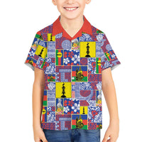 New Caledonia Joyeux Noel Kid Hawaiian Shirt Pacific Patchwork Xmas Vibes LT9 Kid Blue - Polynesian Pride