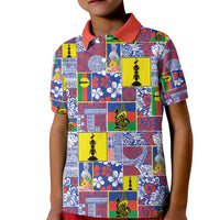 New Caledonia Joyeux Noel Kid Polo Shirt Pacific Patchwork Xmas Vibes LT9 Kid Blue - Polynesian Pride
