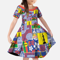 New Caledonia Joyeux Noel Kid Short Sleeve Dress Pacific Patchwork Xmas Vibes LT9 KID Blue - Polynesian Pride